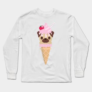Cute Kawaii Pug Ice Cream Cone Long Sleeve T-Shirt